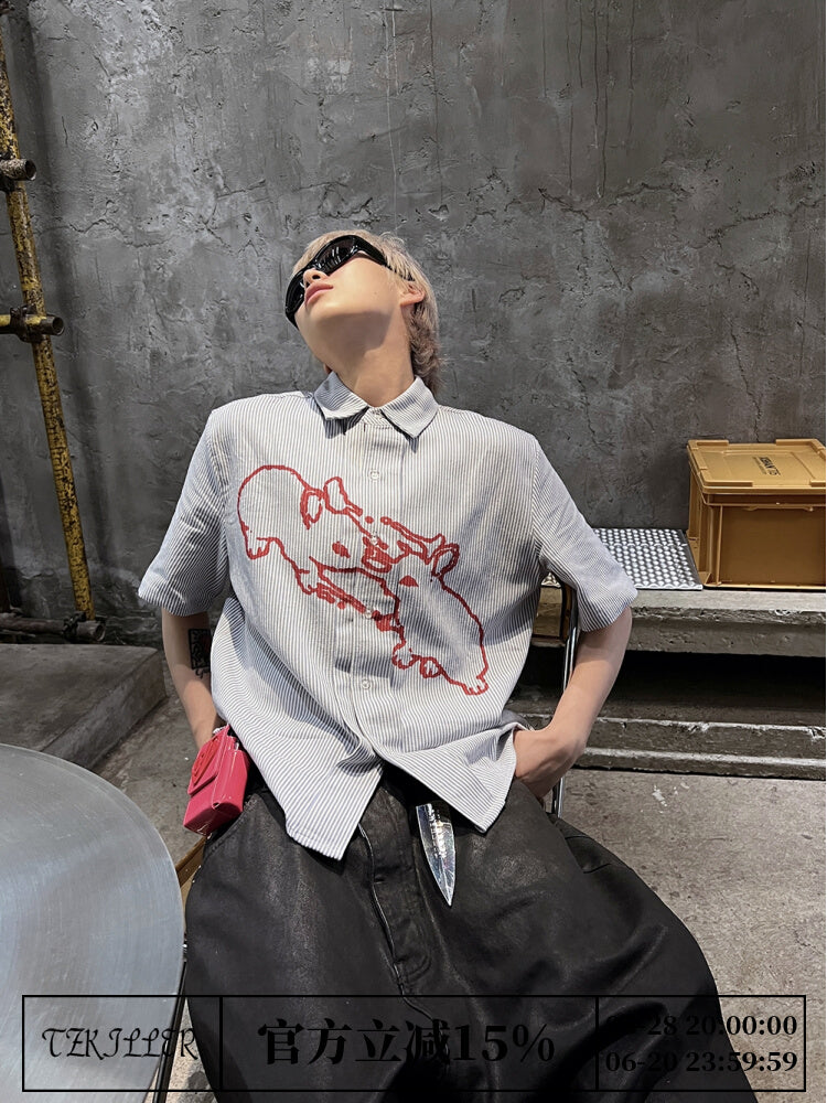 TZ Killer Striped Rabbit Print Casual Shirt