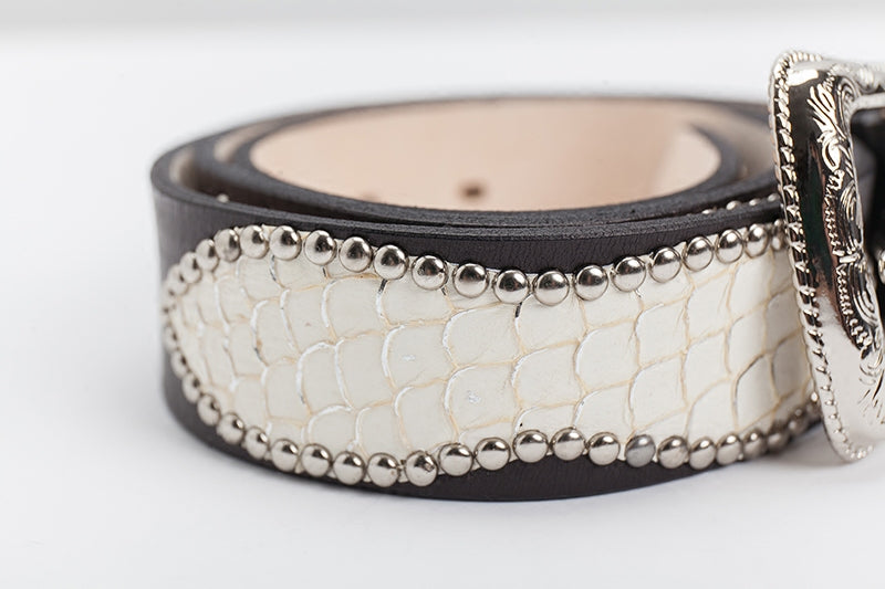 Mbbcar Retro Fish Skin Claw Beads Top Layer Leather Belt