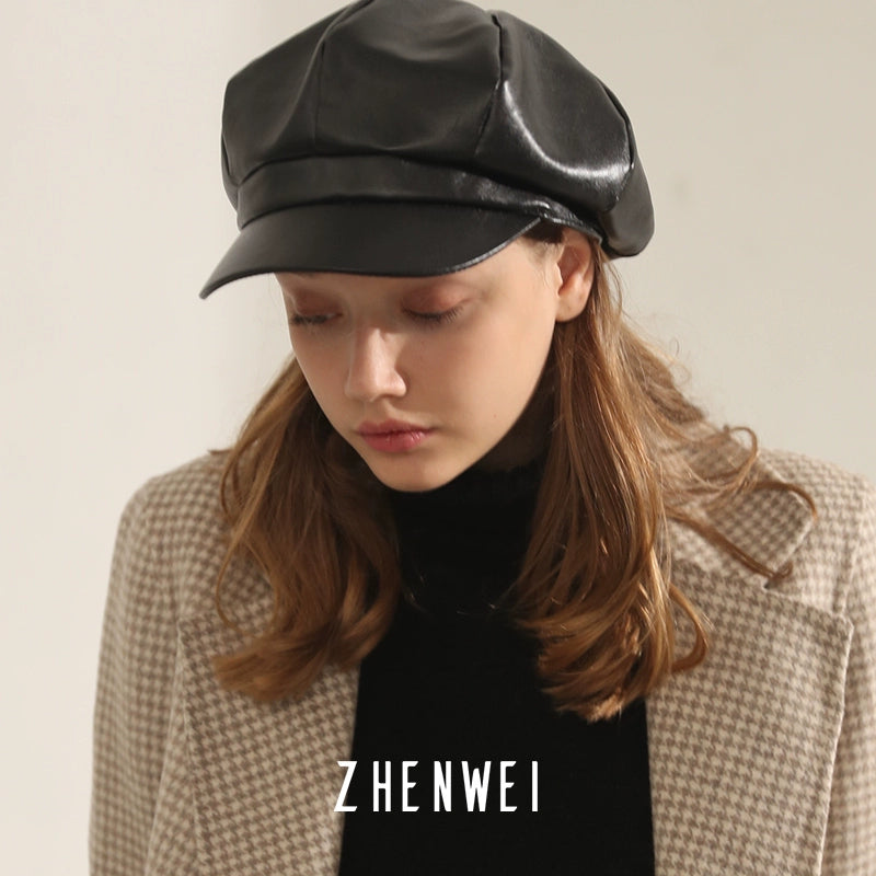 ZHENWEI Vintage PU Leather Beret
