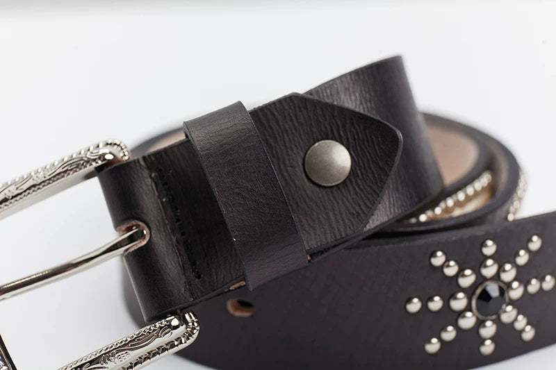 Mbbcar Retro Fish Skin Claw Beads Top Layer Leather Belt