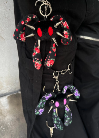 Antiphase Four-eared Rabbit Floral Doll Keychain Hanging Baby
