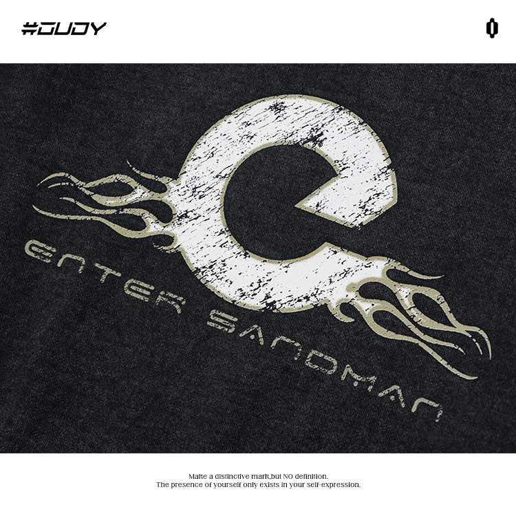 OVDY streetwear Retro Distressed Wash 430g Heavy Loose Hoodie