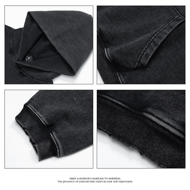 OVDY streetwear Retro Distressed Wash 430g Heavy Loose Hoodie