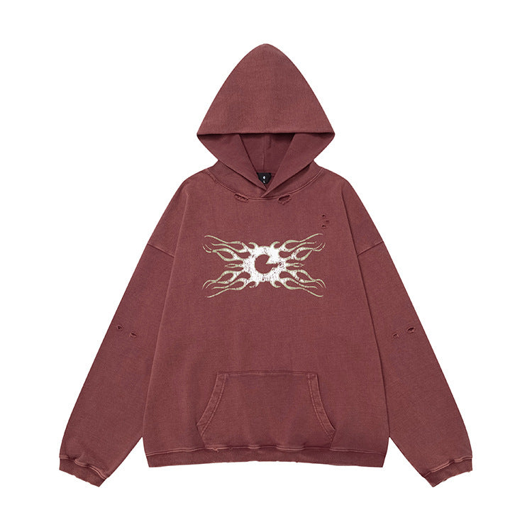 OVDY streetwear Retro Distressed Wash 430g Heavy Loose Hoodie