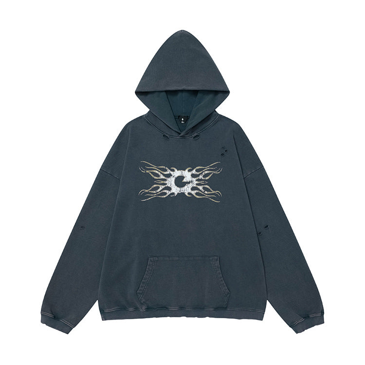 OVDY streetwear Retro Distressed Wash 430g Heavy Loose Hoodie
