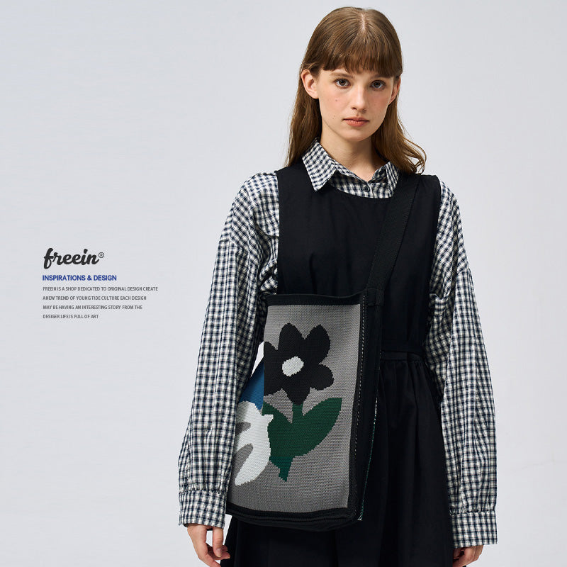 FREEIN Knitted Flower crossbody Tote bag