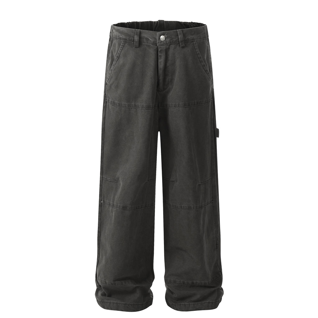 BTSG Wash Distressed Wide-Leg Lumberjack Cargo Pants
