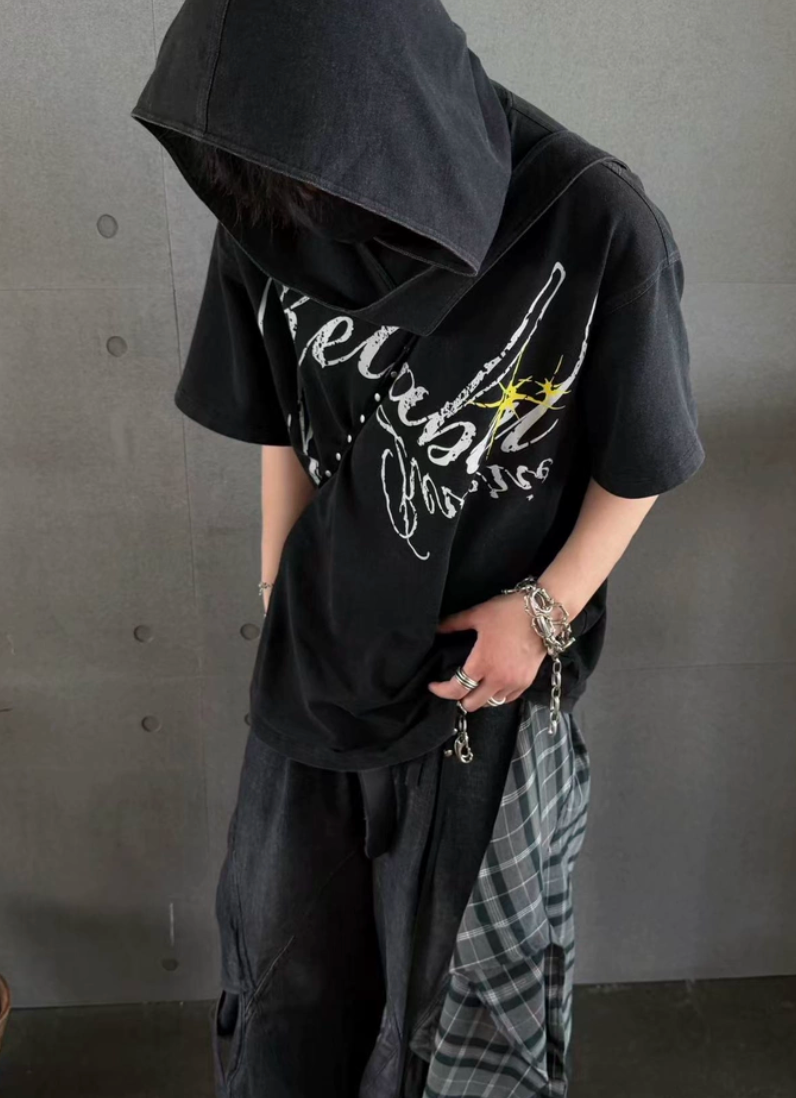 RELABEL Removable Hood Round Neck Casual Tee