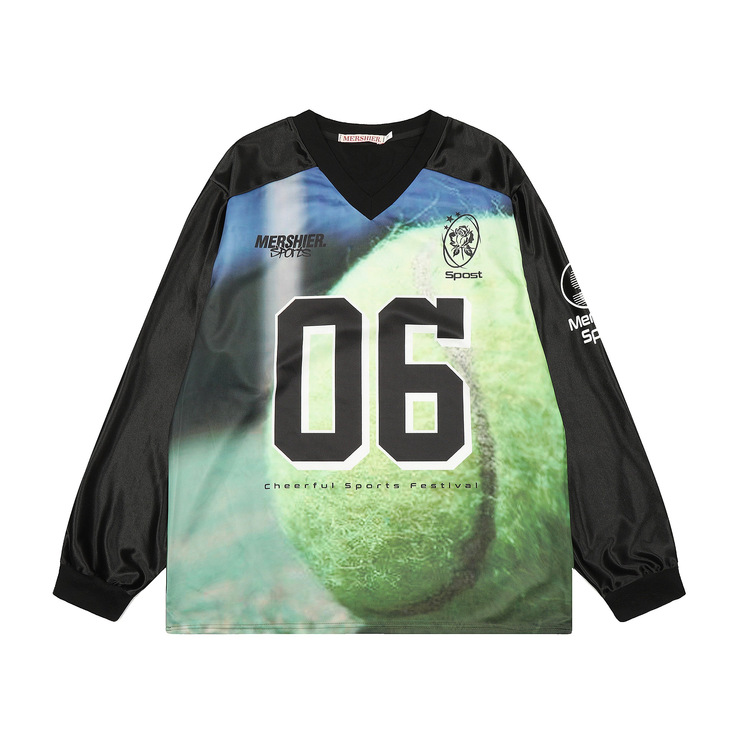 Axis Mundi American Vintage Street Sports V-Neck Jersey Loose Long Sleeve Sweatshirt