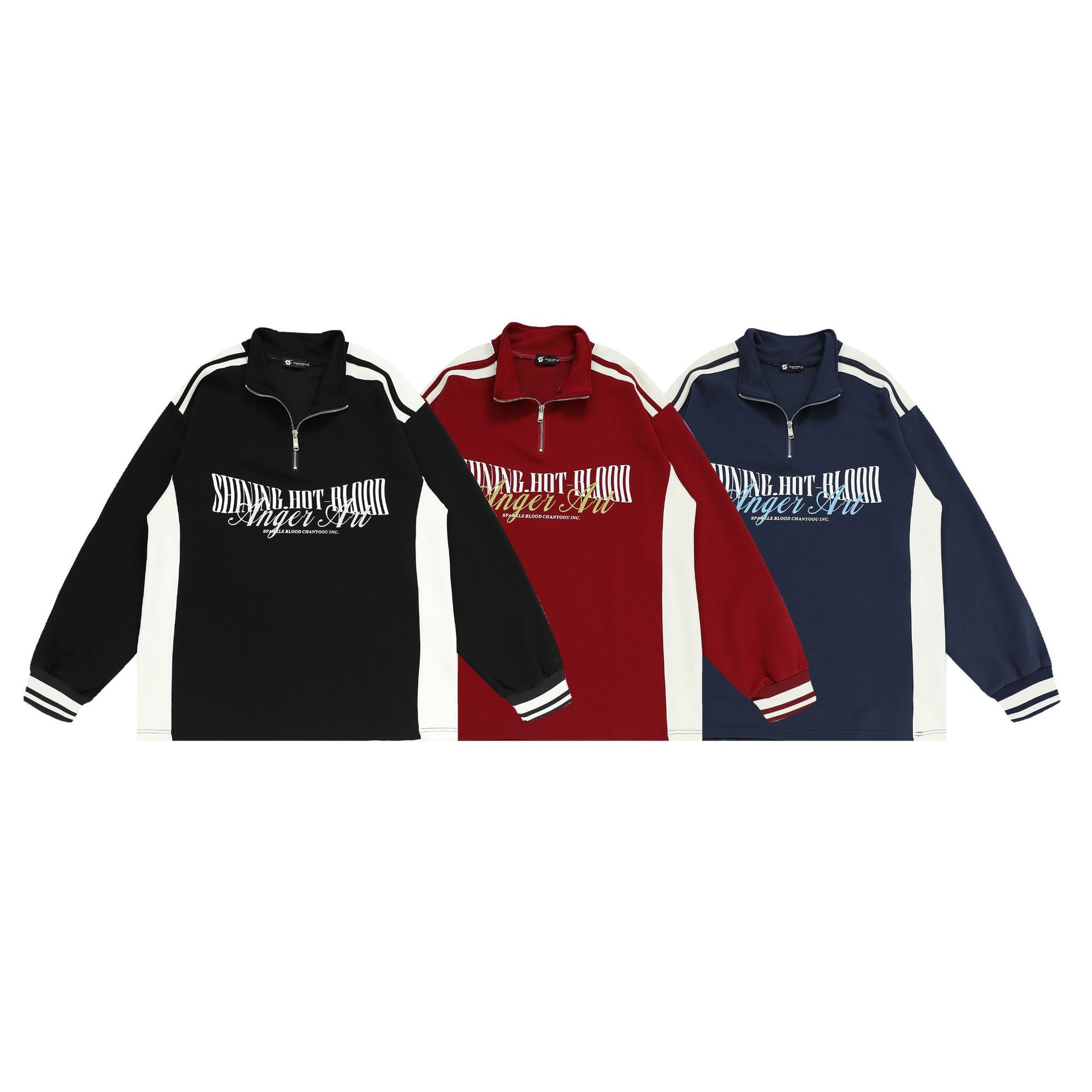 CY American retro contrasting long sleeve stand collar loose sports Sweater