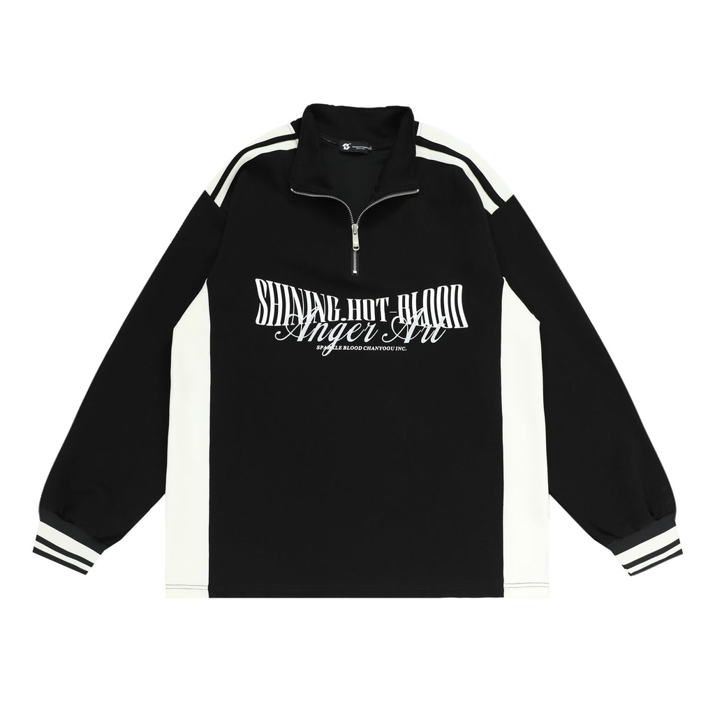 CY American retro contrasting long sleeve stand collar loose sports Sweater