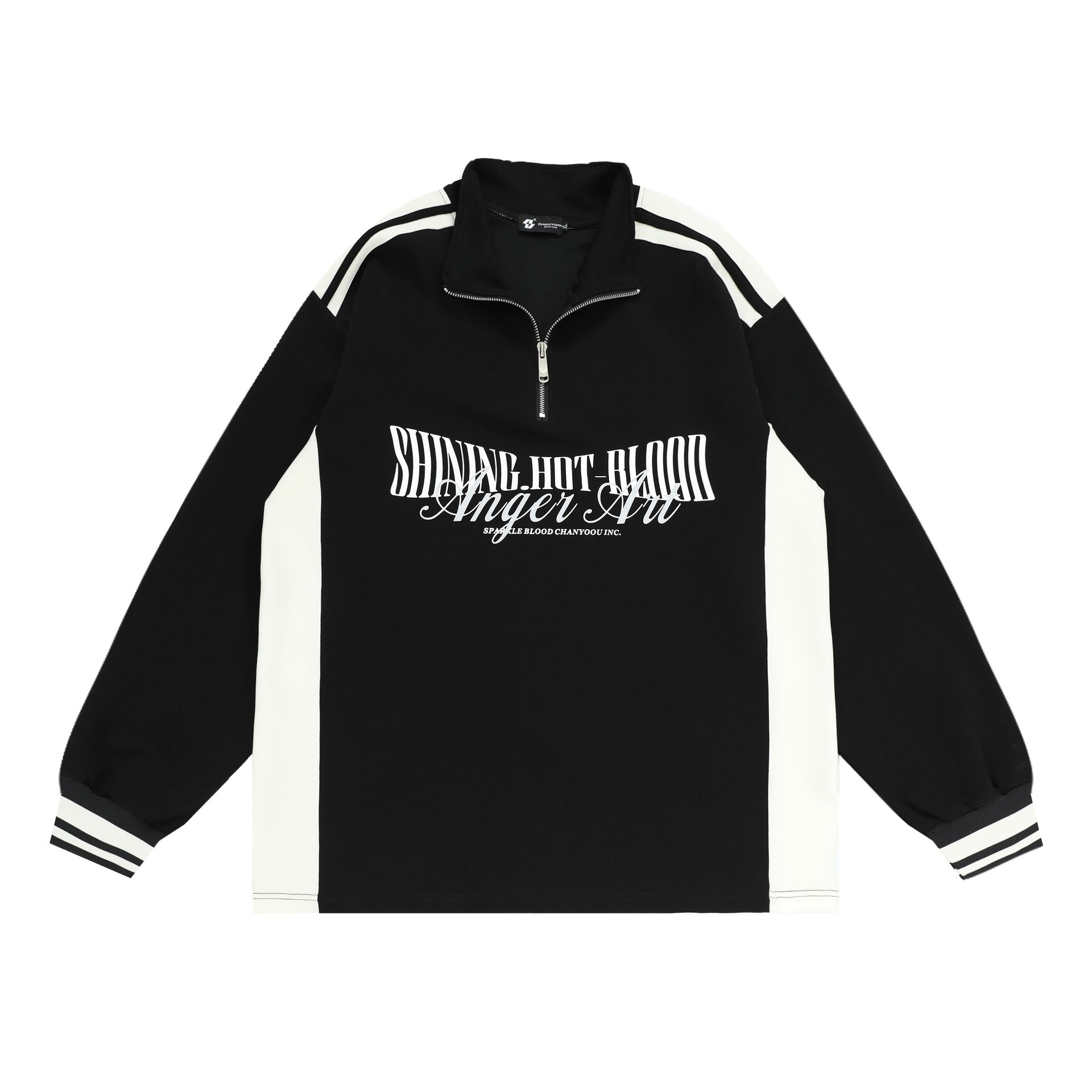 CY American retro contrasting long sleeve stand collar loose sports Sweater