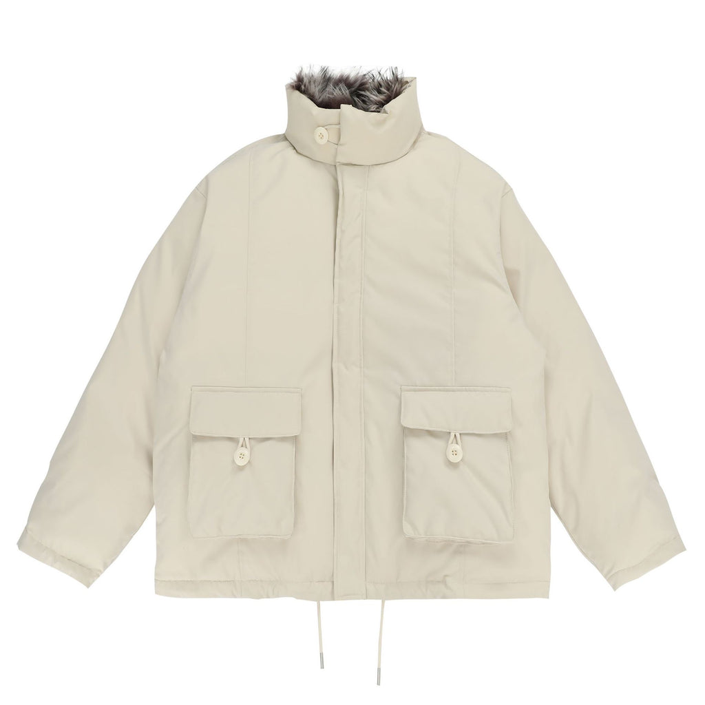 CY American retro fur collar thickened cleanfit cotton Jacket