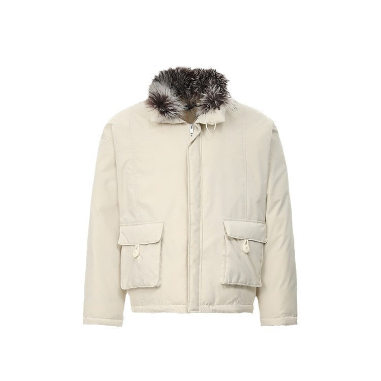 CY American retro fur collar thickened cleanfit cotton Jacket