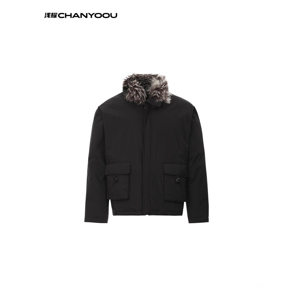 CY American retro fur collar thickened cleanfit cotton Jacket