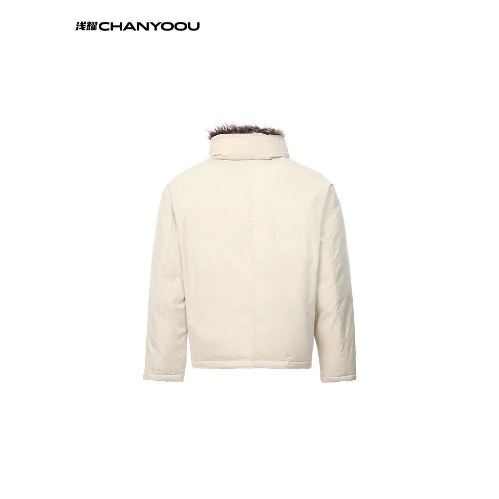 CY American retro fur collar thickened cleanfit cotton Jacket
