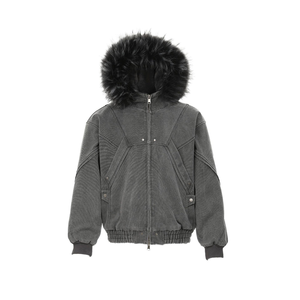 CY American retro fur collar cotton jacket heavy Work wear canvas Fleece warm cotton jacket