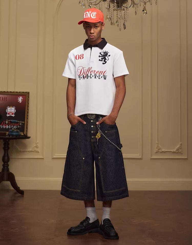 YADcrew Embroidered Letter Contrasting Polo Shirt