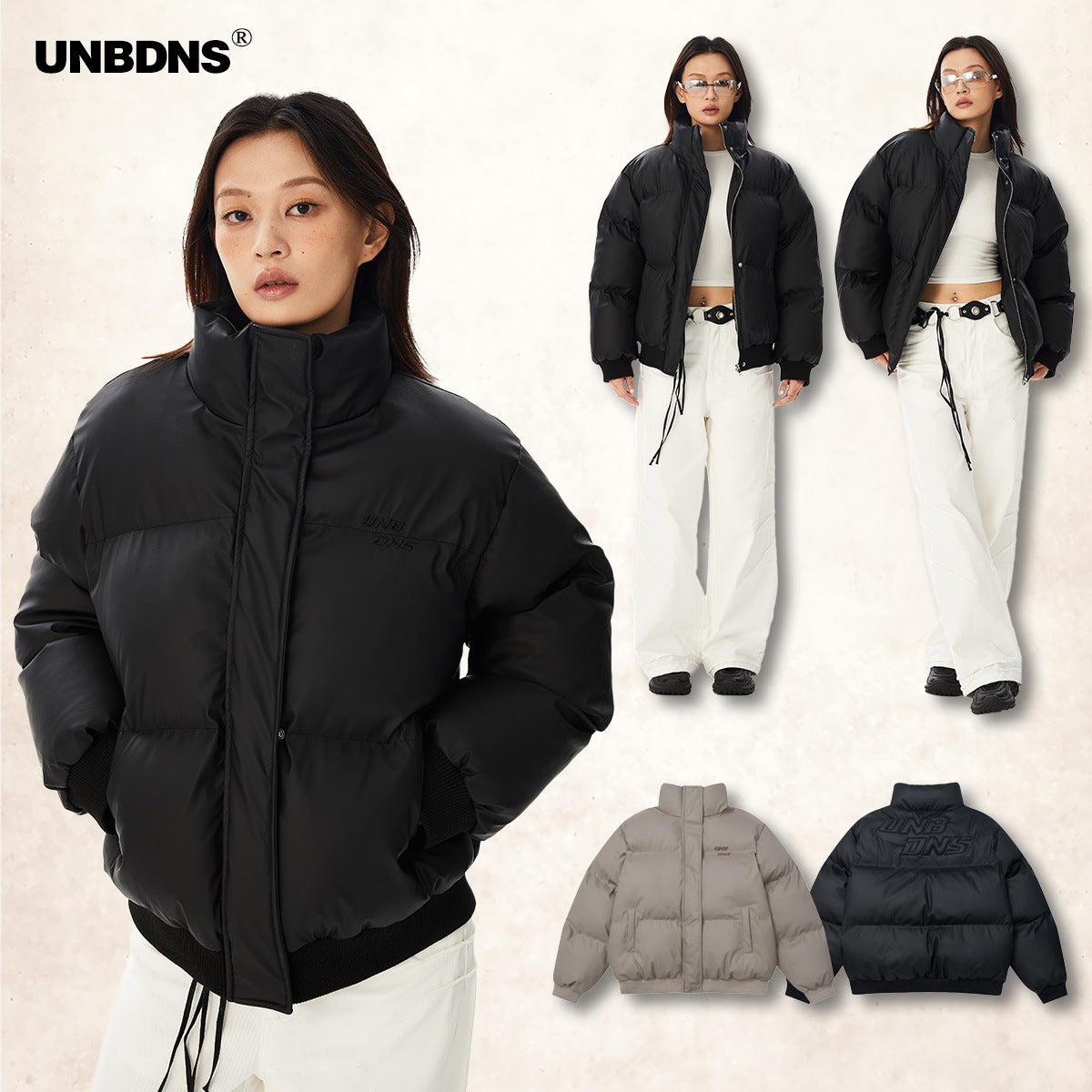 UNBDNS stand collar unisex  solid cotton Puffy  jacket