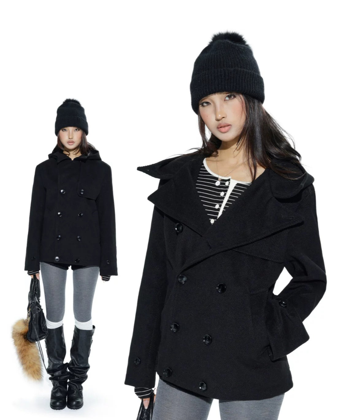 Audwyn Double-breasted British Hooded Woolen Coat