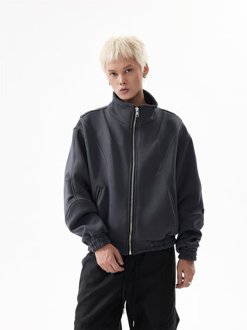 BTSG Deconstructed boxy cropped silhouette double zip jacket