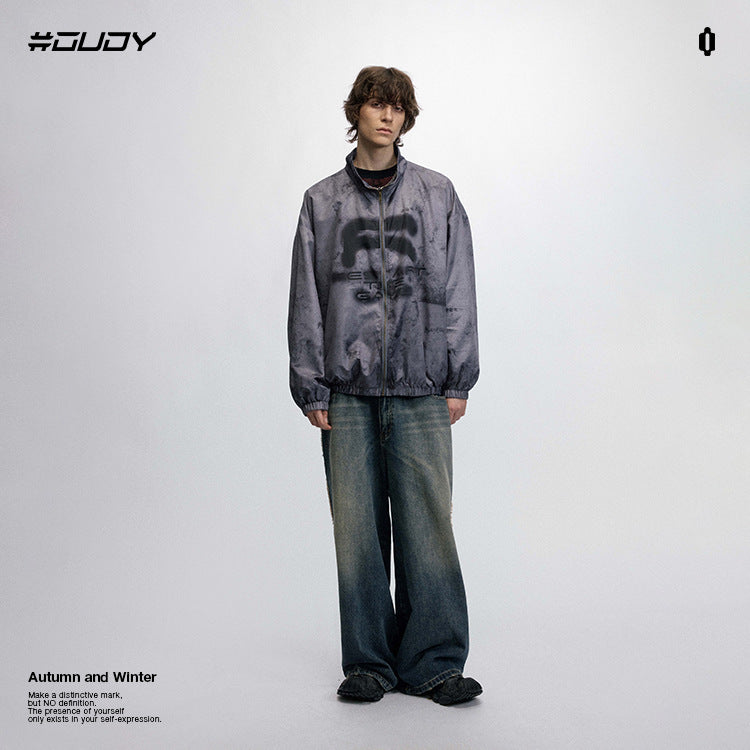 #OVDY Street Wear Digital Printed Stand Collar Dropped Shoulder Oversize Jacket