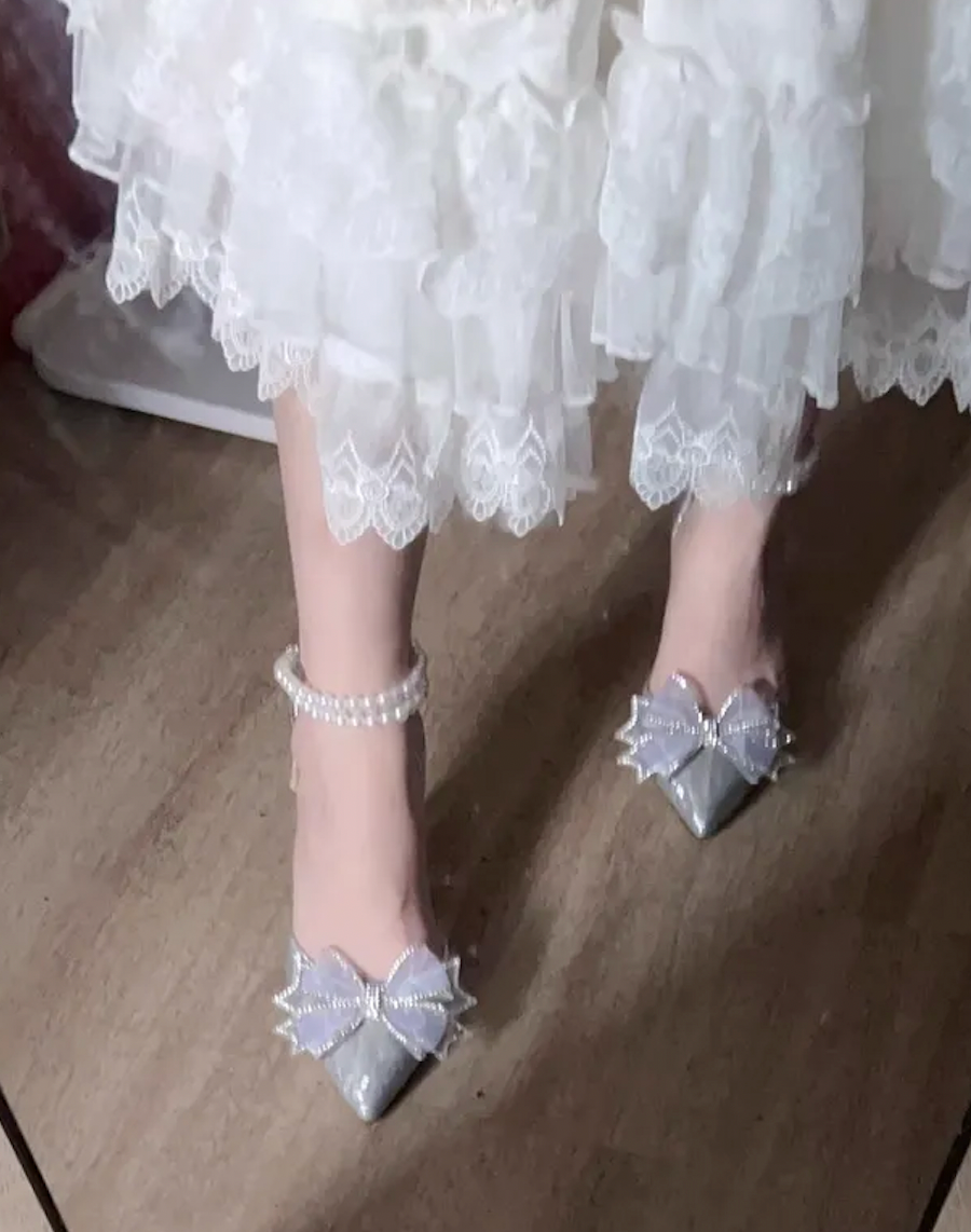 Lily Wei Temperament Bow Crystal High Heels
