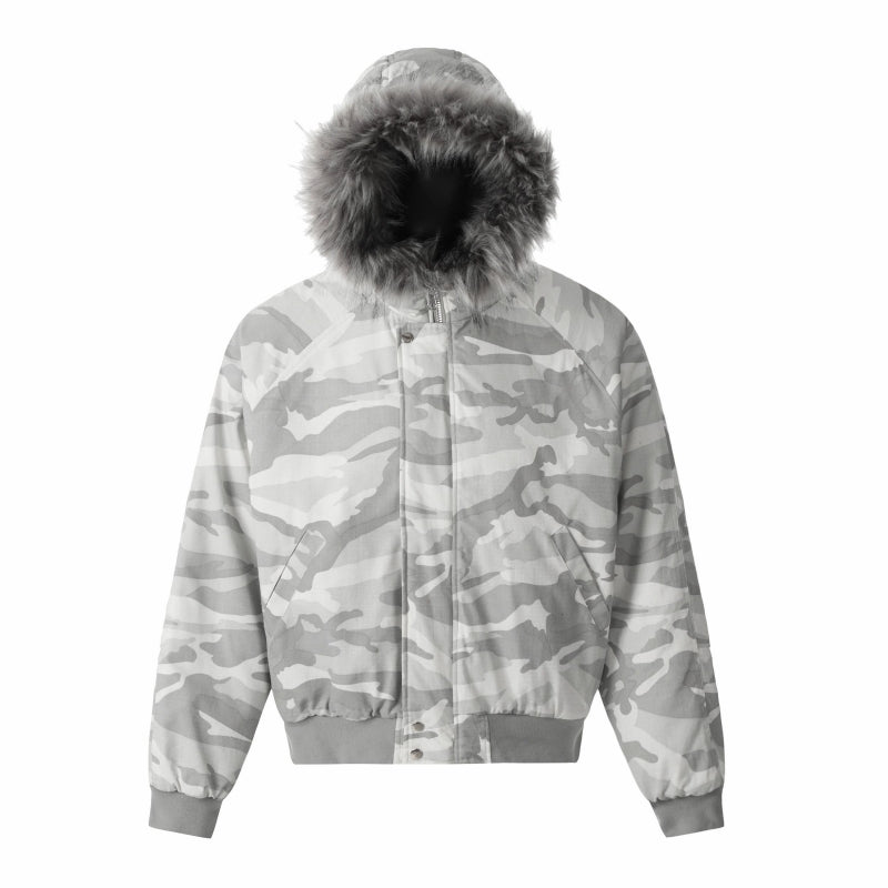 BTSG Fur Collar Camouflage Seat Mountain Carved Cotton Jacket