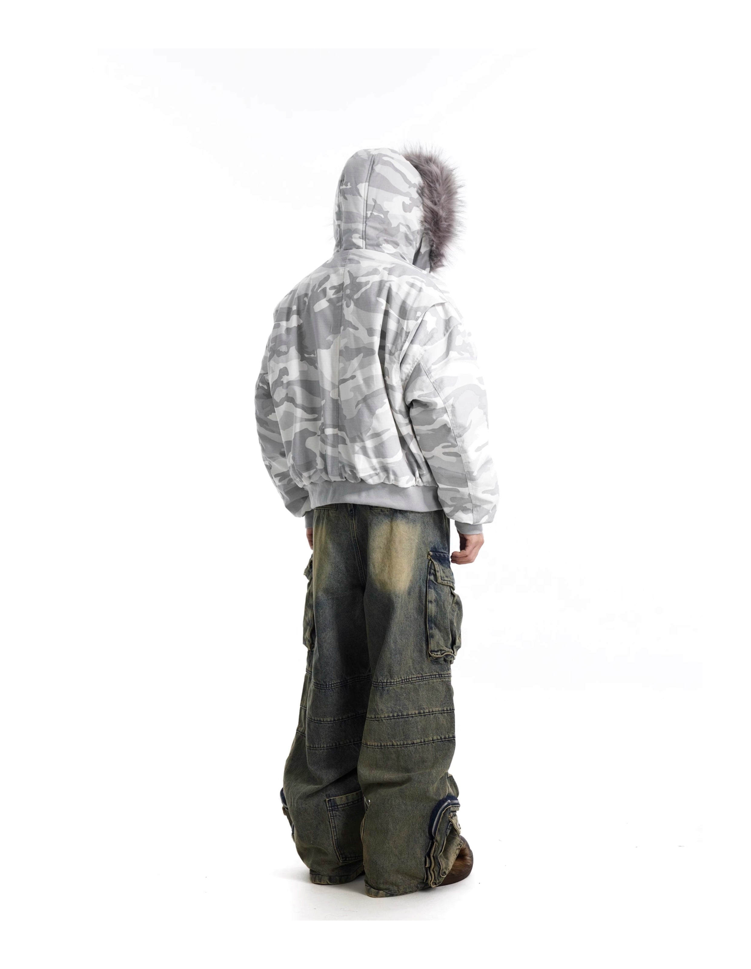 BTSG Fur Collar Camouflage Seat Mountain Carved Cotton Jacket