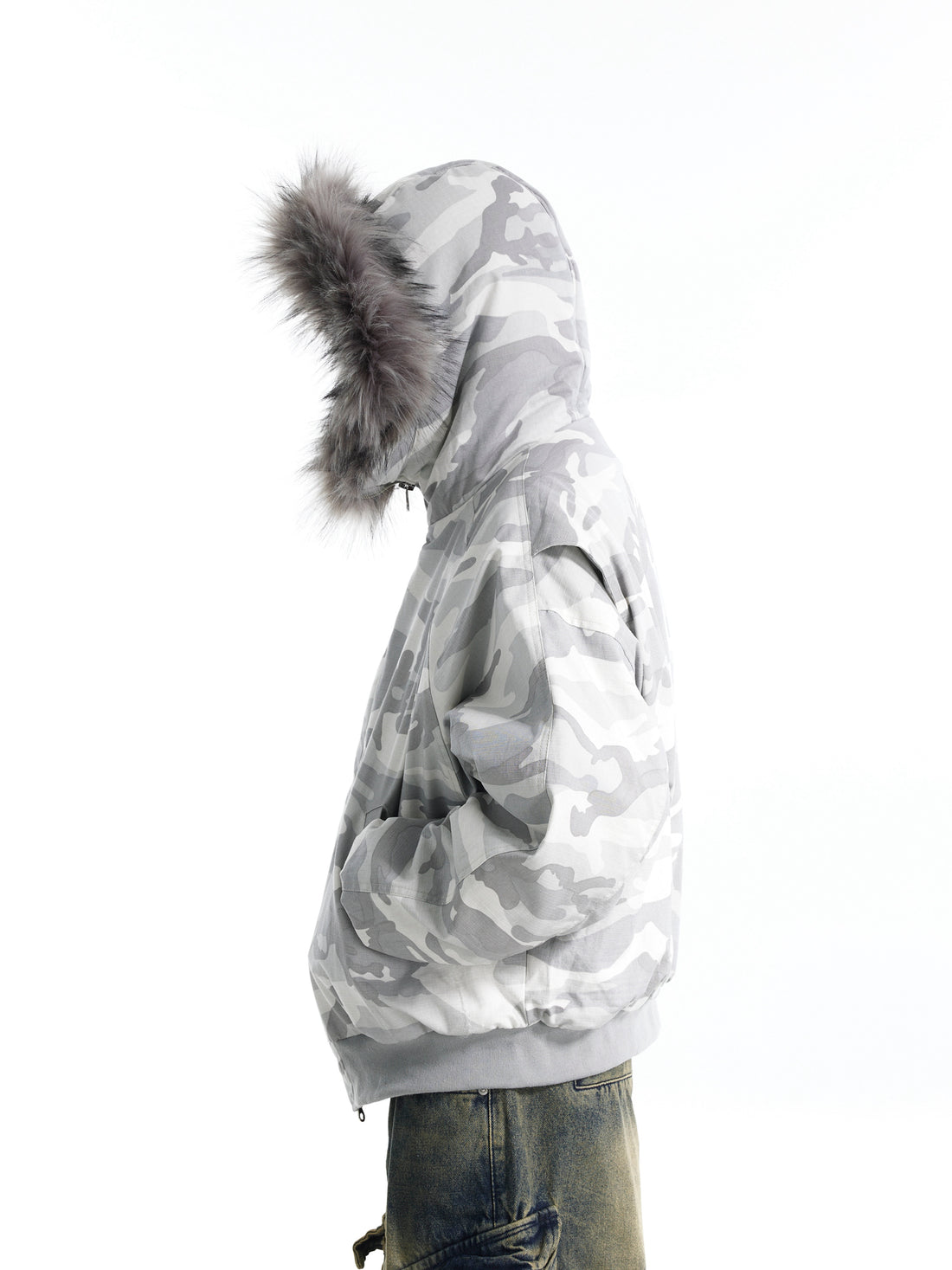 BTSG Fur Collar Camouflage Seat Mountain Carved Cotton Jacket