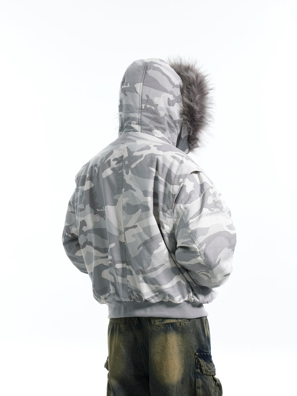 BTSG Fur Collar Camouflage Seat Mountain Carved Cotton Jacket