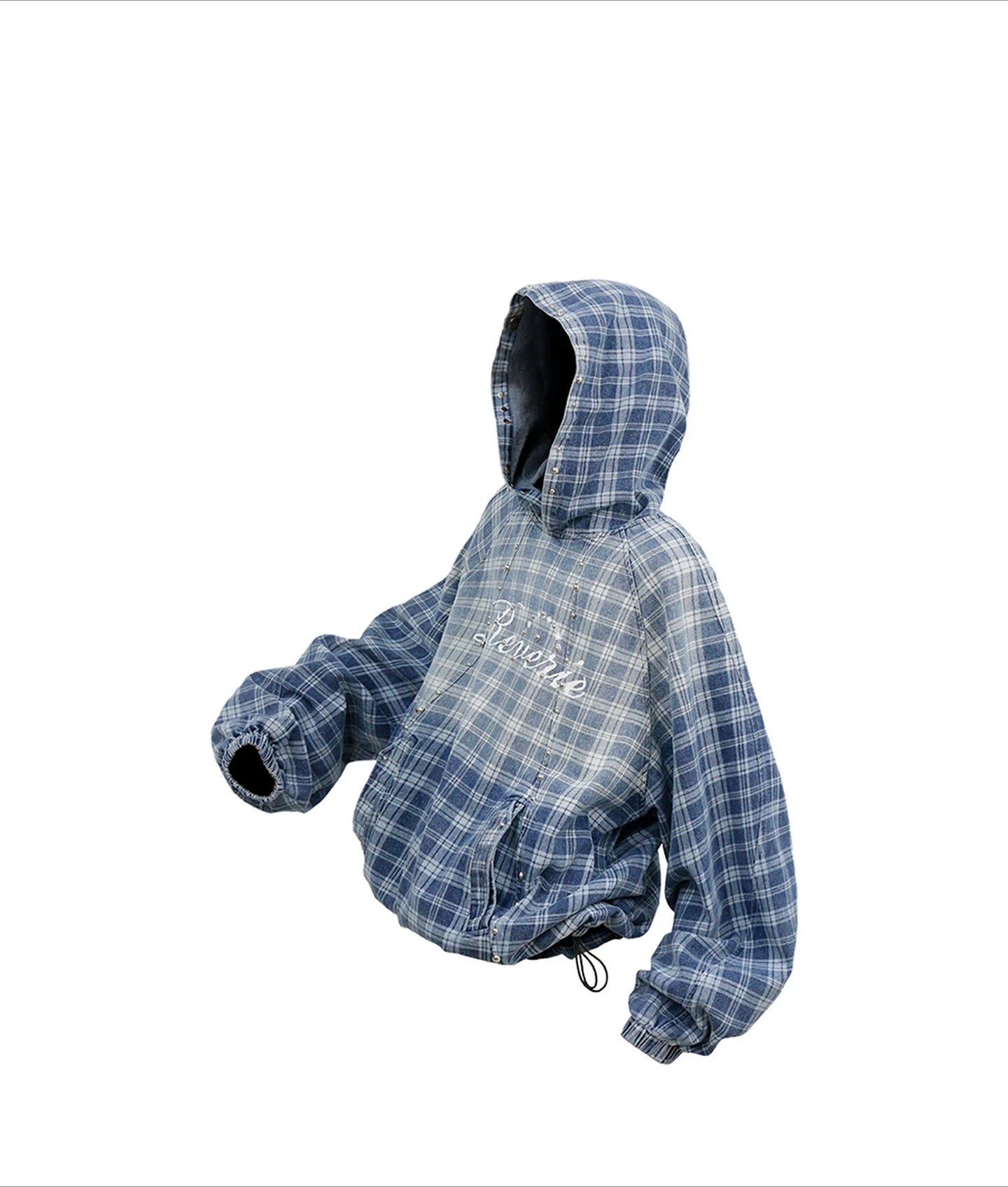 RELABEL Bump Studs Gradual Change Plaid Hooded Denim Sweater