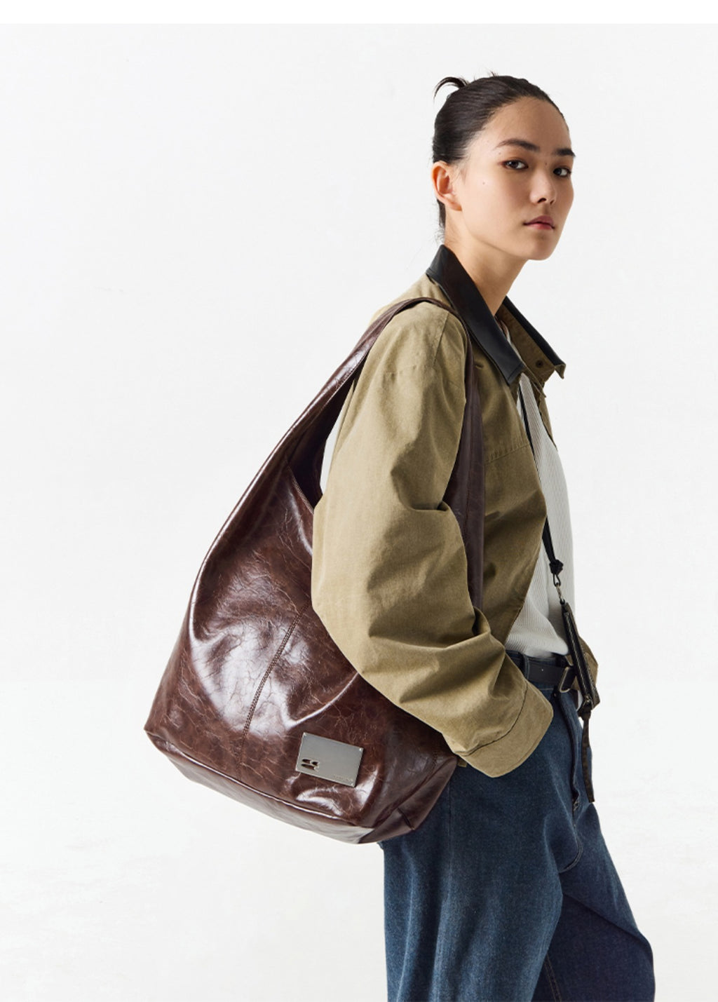 CryingCenter Crack Glossy Oil Wax Crossbody Bag