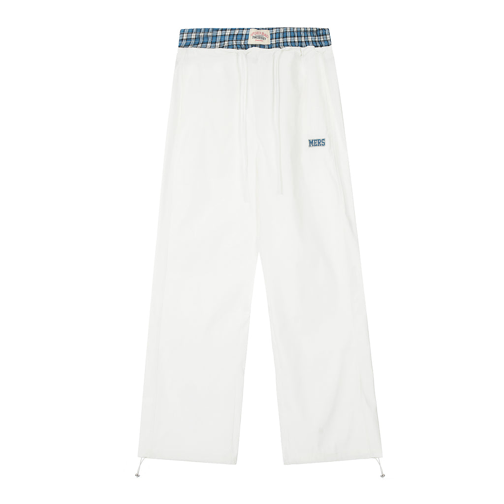 Mershier American retro plaid stitching fake two-piece pants