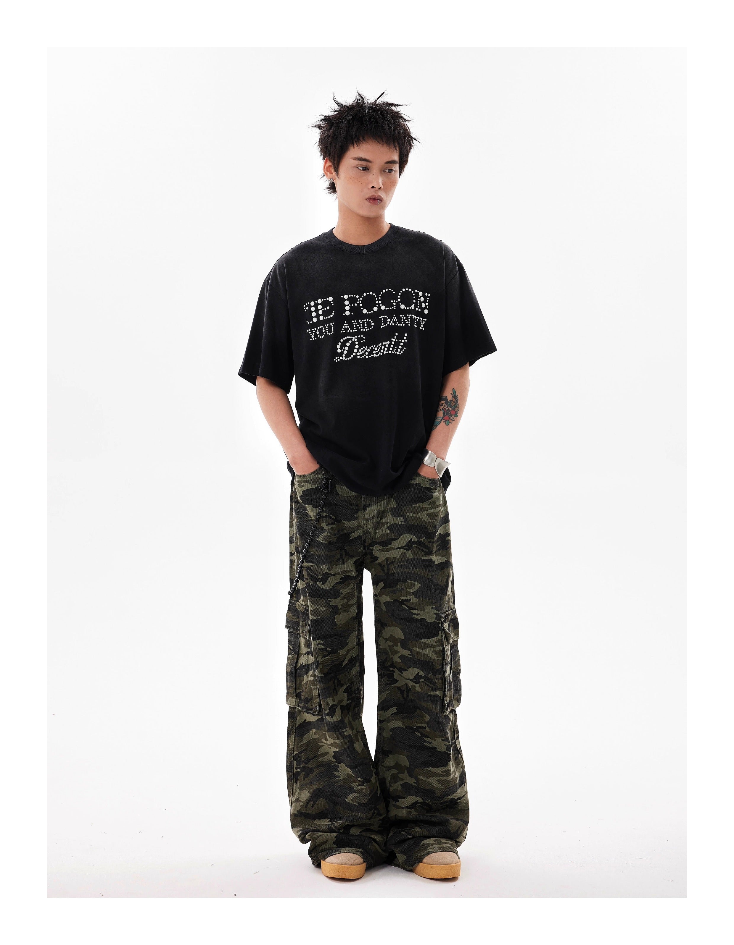 BTSG* Washed Distressed Camouflage Cargo Pants
