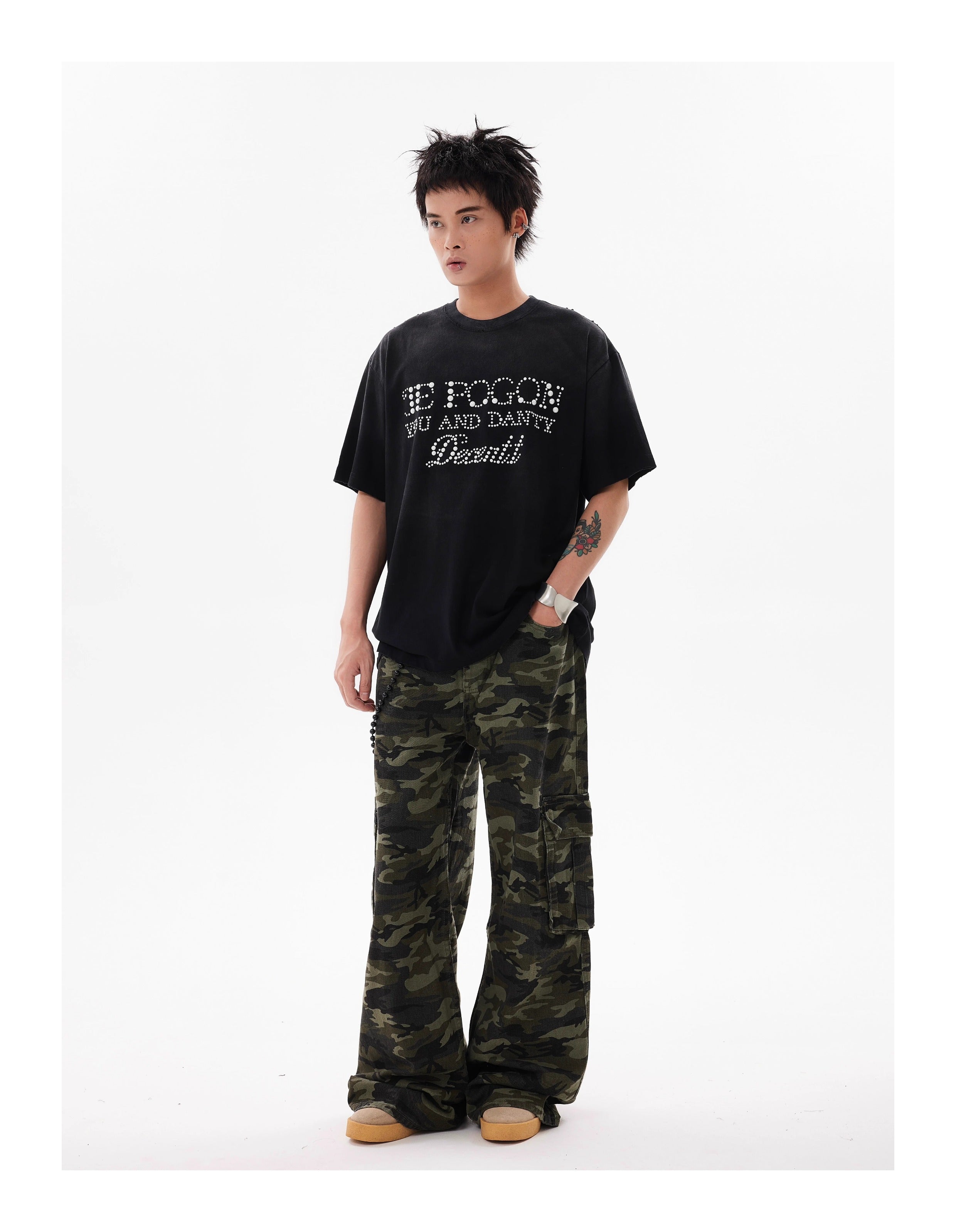 BTSG* Washed Distressed Camouflage Cargo Pants