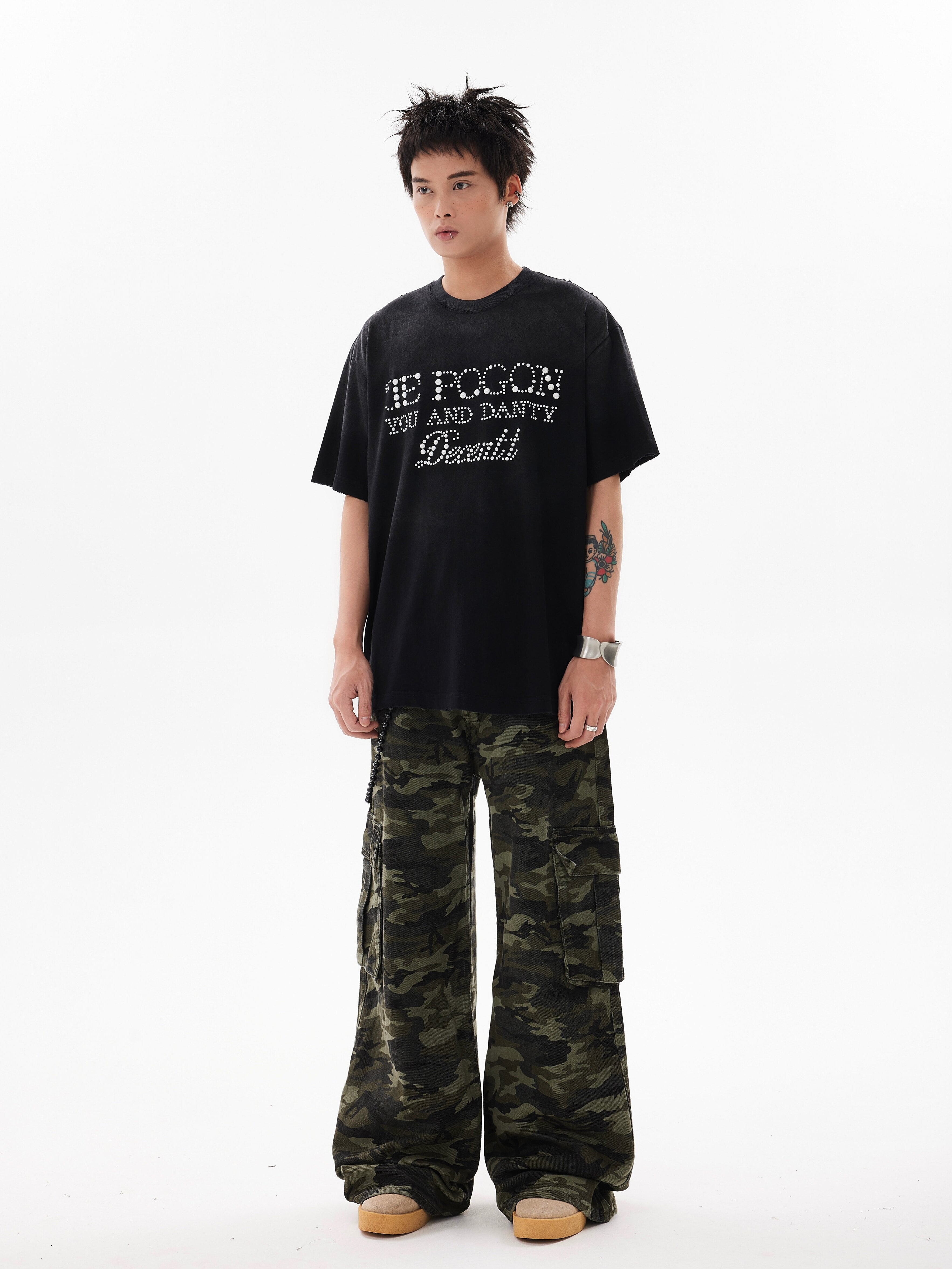 BTSG* Washed Distressed Camouflage Cargo Pants