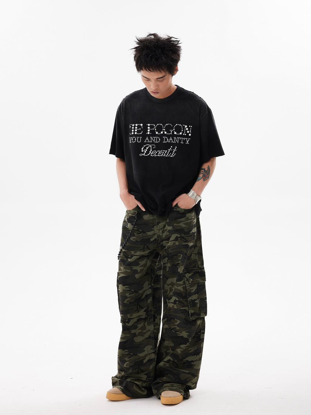 BTSG* Washed Distressed Camouflage Cargo Pants