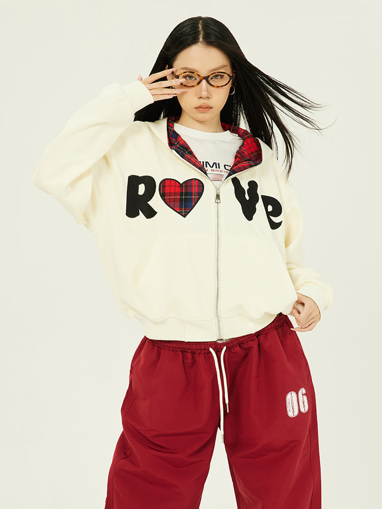 Axis Mundi American Vintage Plaid Heart Cropped Cardigan Jacket