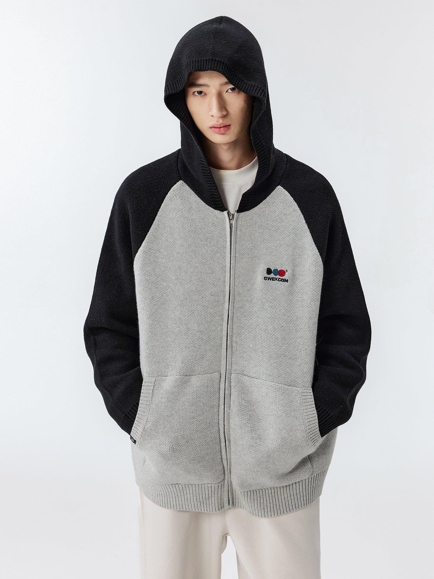 OWOX Stitching contrast hooded raglan Zipper Jacket