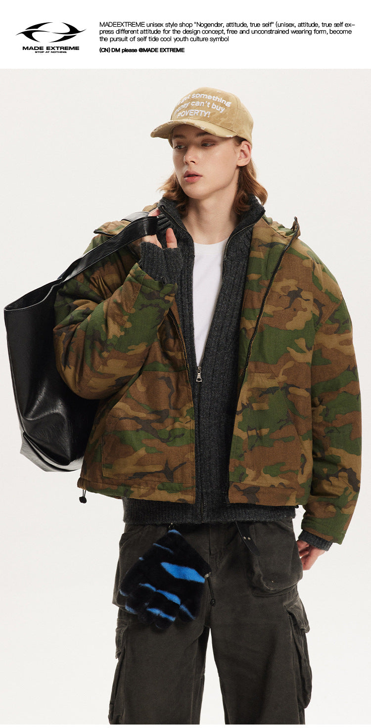 MADEEXTREME Street Retro Camouflage Thickened Cotton Hooded Jacket