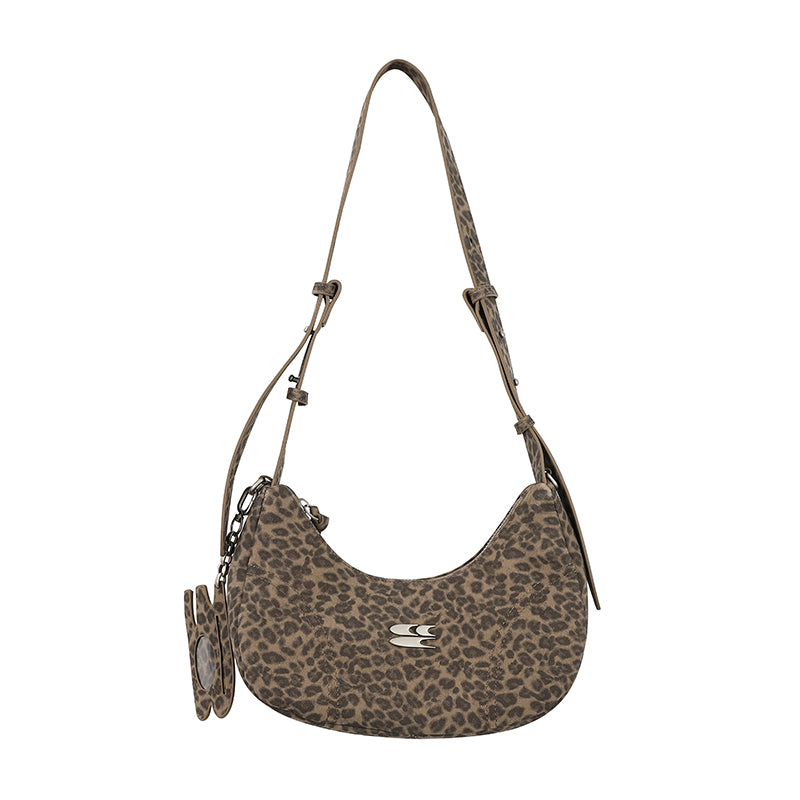 CryingCenter Leopard Velvet Multicolor Crossbody Shoulder Bag with logo pendant
