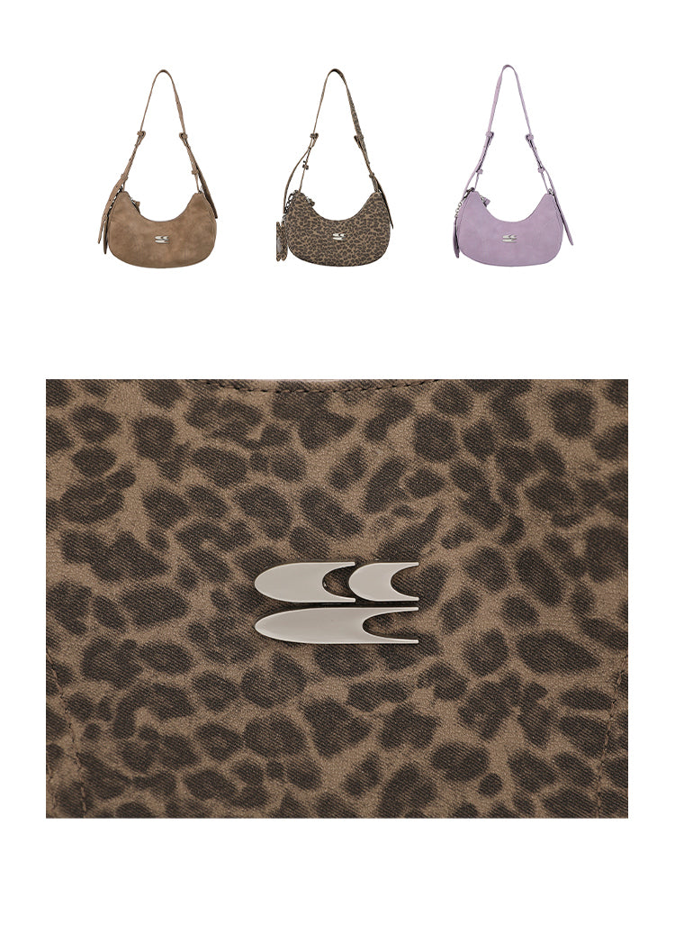 CryingCenter Leopard Velvet Multicolor Crossbody Shoulder Bag with logo pendant