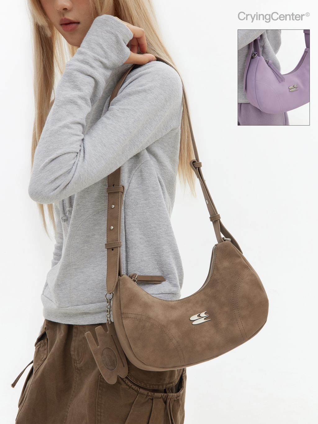 CryingCenter Leopard Velvet Multicolor Crossbody Shoulder Bag with logo pendant