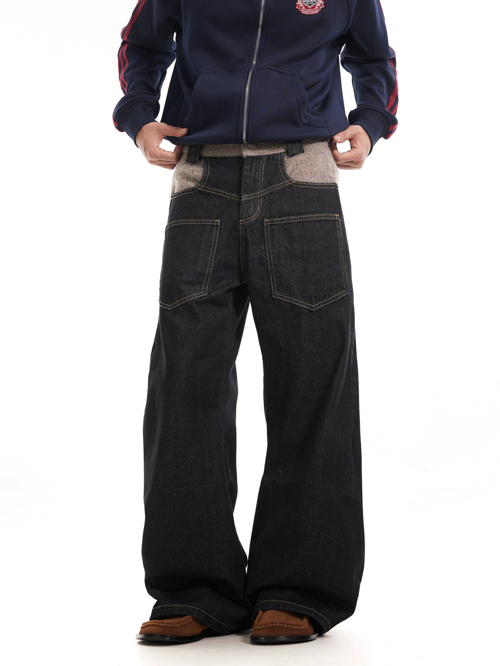 BTSG reverse stitching curved scimitar jeans