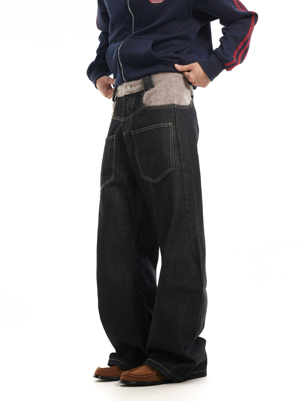 BTSG reverse stitching curved scimitar jeans