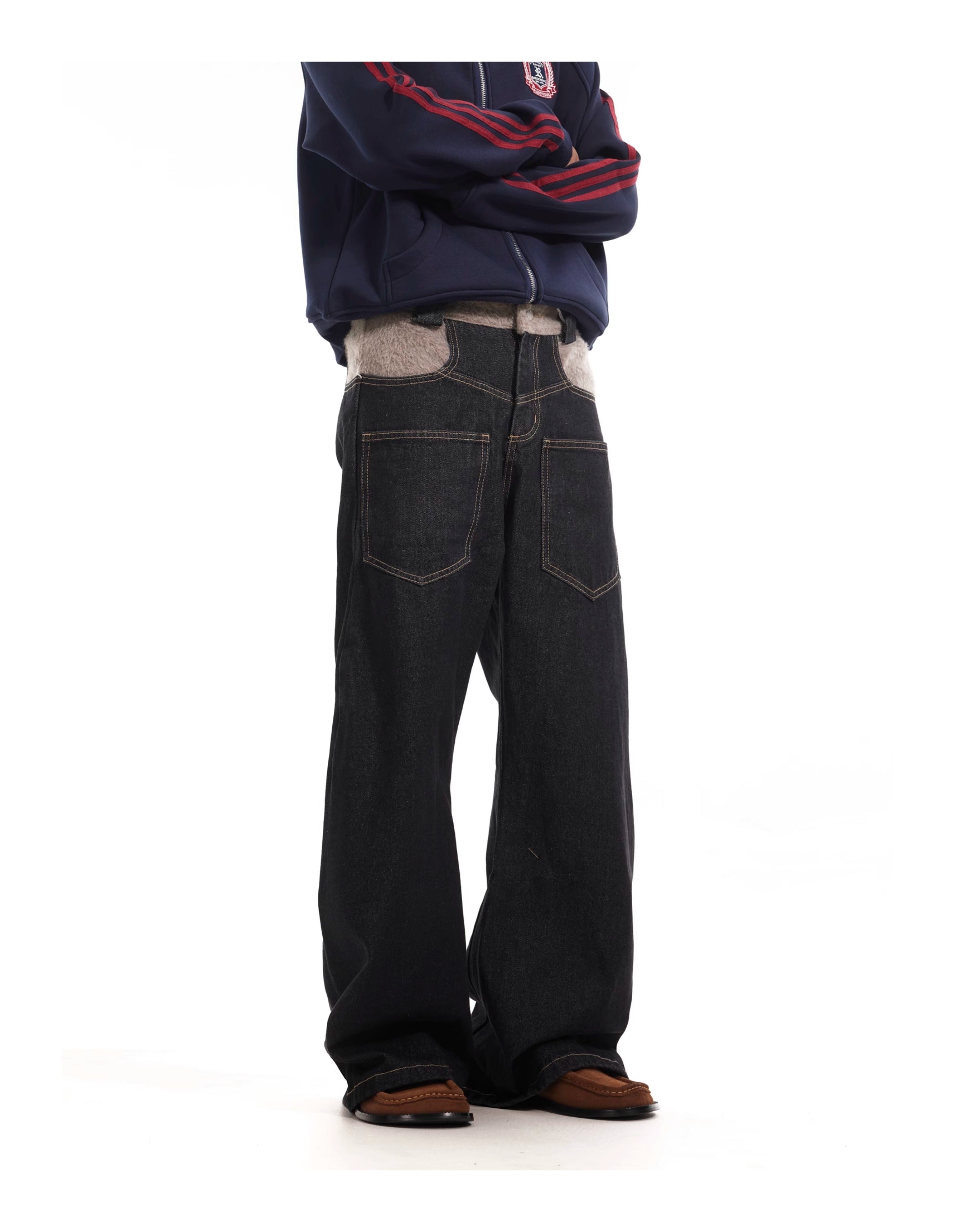 BTSG reverse stitching curved scimitar jeans