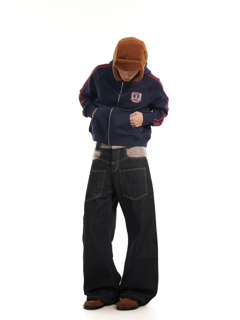 BTSG reverse stitching curved scimitar jeans