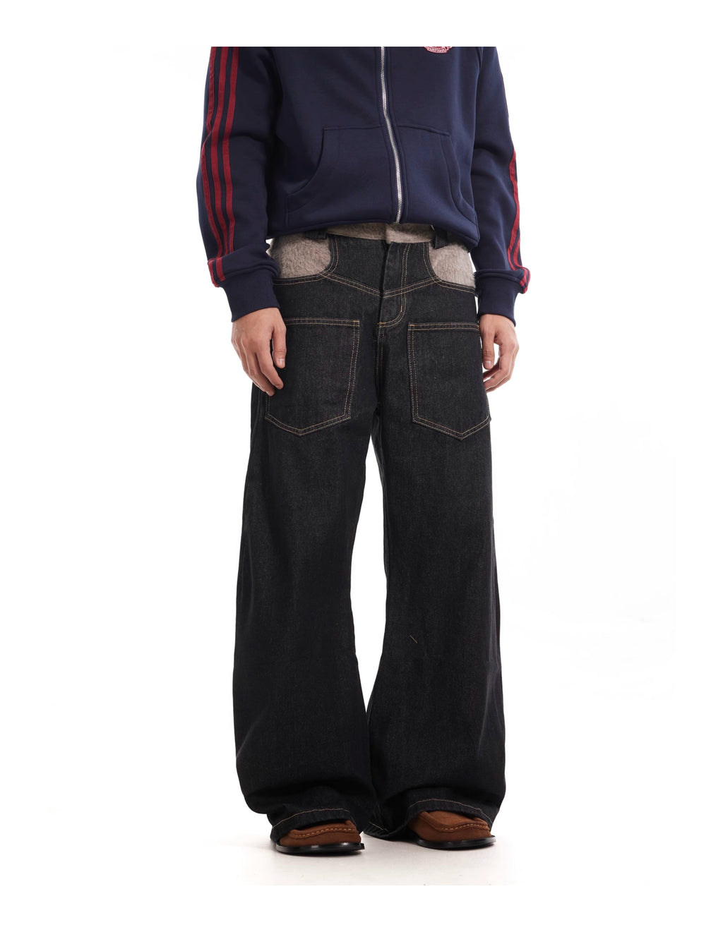 BTSG reverse stitching curved scimitar jeans