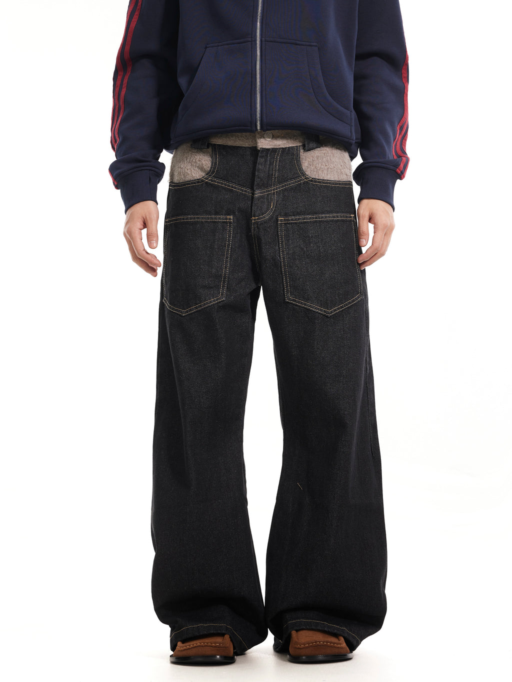 BTSG reverse stitching curved scimitar jeans